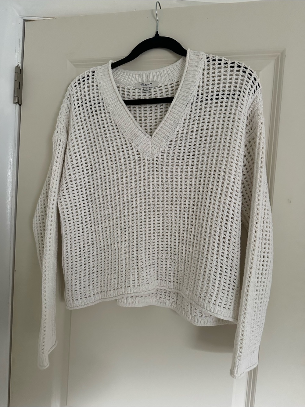 Madewell Cream Open-Weave V-Neck Sweater